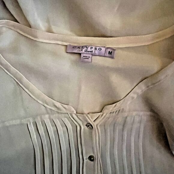 Calypso Womens Long Sleeve‎ Sheer Pintuck Button Up Top Blouse Light Pink Size M - Picture 6 of 6